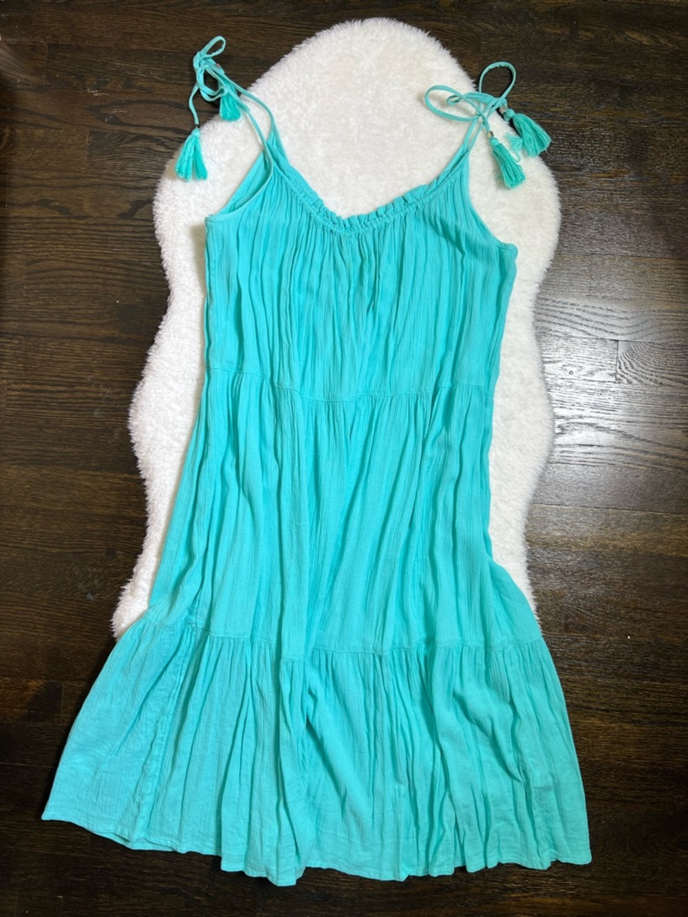 M&S Collection Turquoise Blue Crinkle Sundress Tassel Ties Size 16